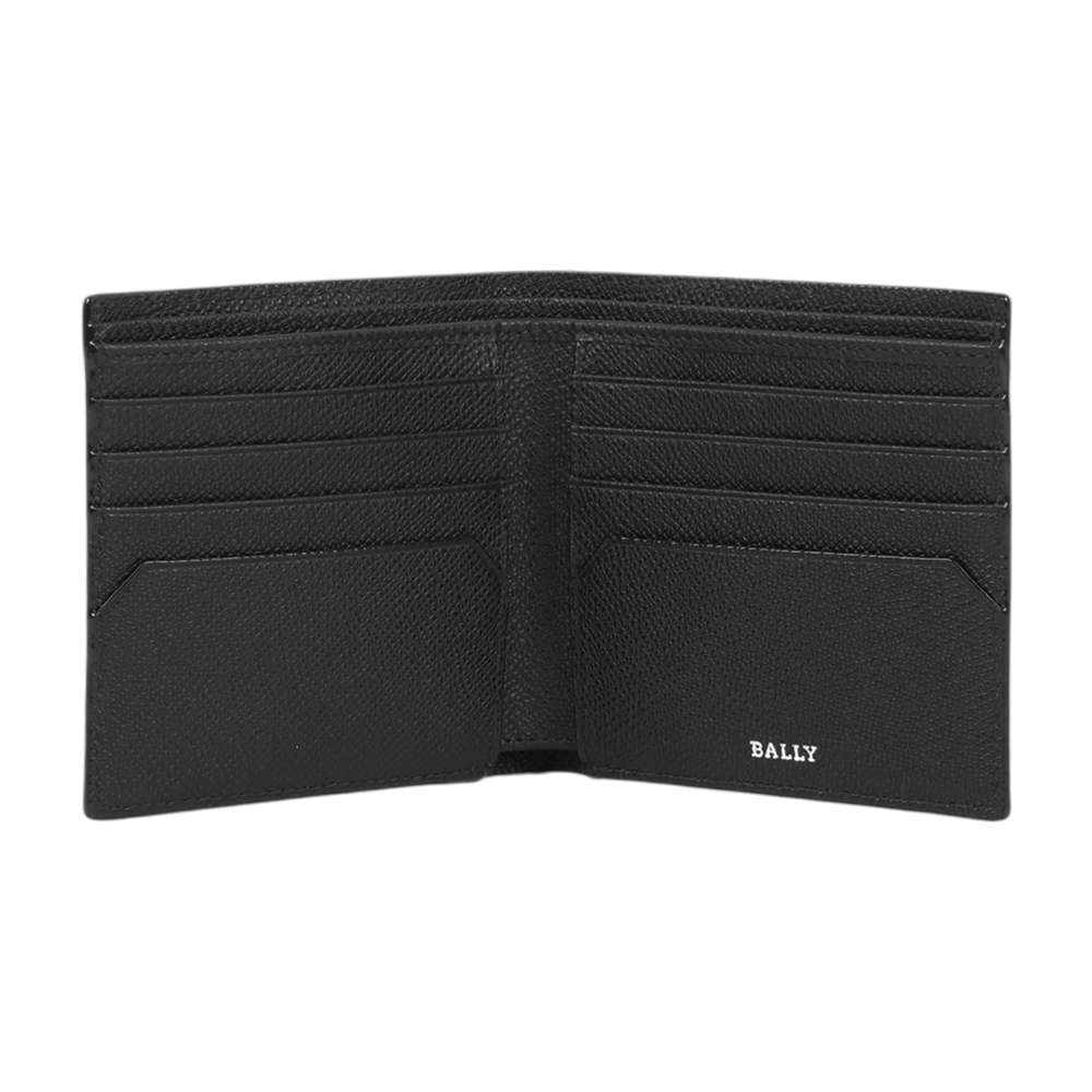 BALLY Trasai 防刮牛皮紅白條紋對開8卡短夾(黑色), , large