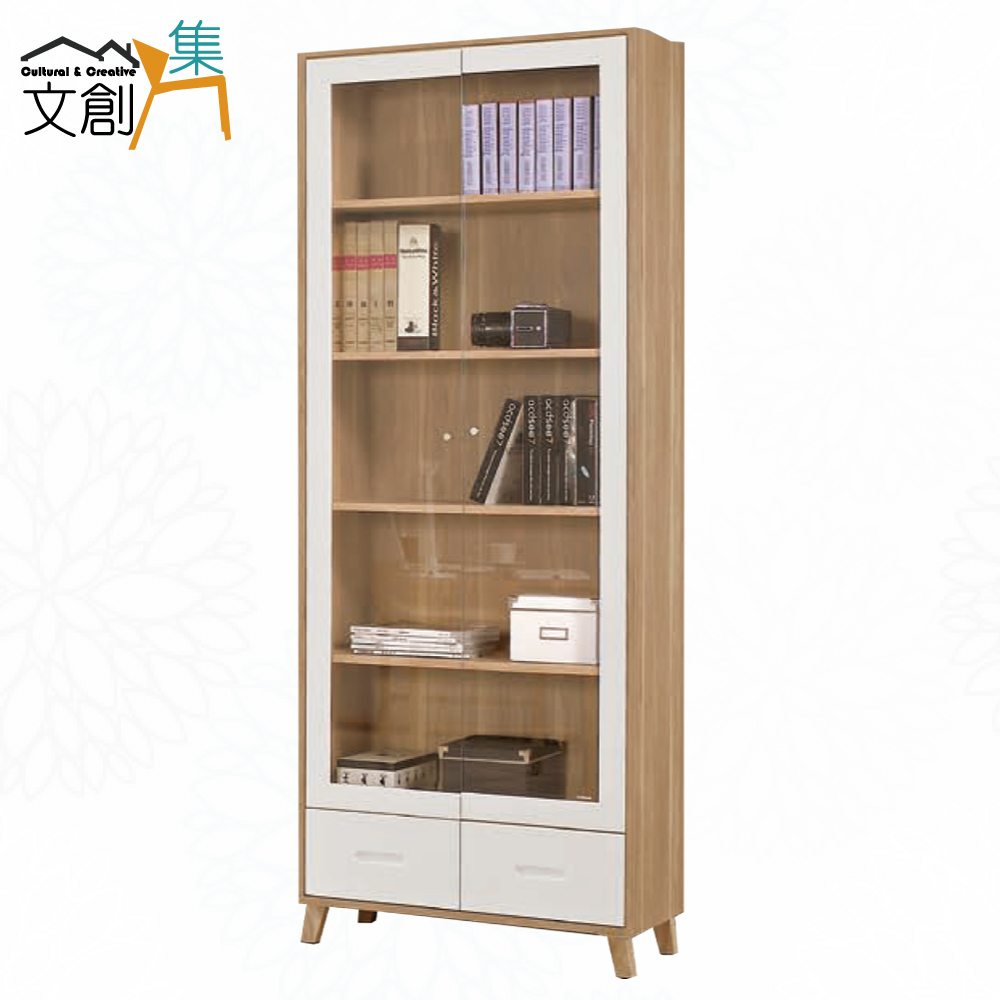 【文創集】卡蜜雙色2.7尺二門二抽書櫃(客約商品), , large