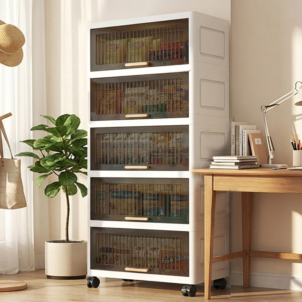 【AOTTO】60面寬附輪五層翻蓋收納櫃(AC-061BK), , large