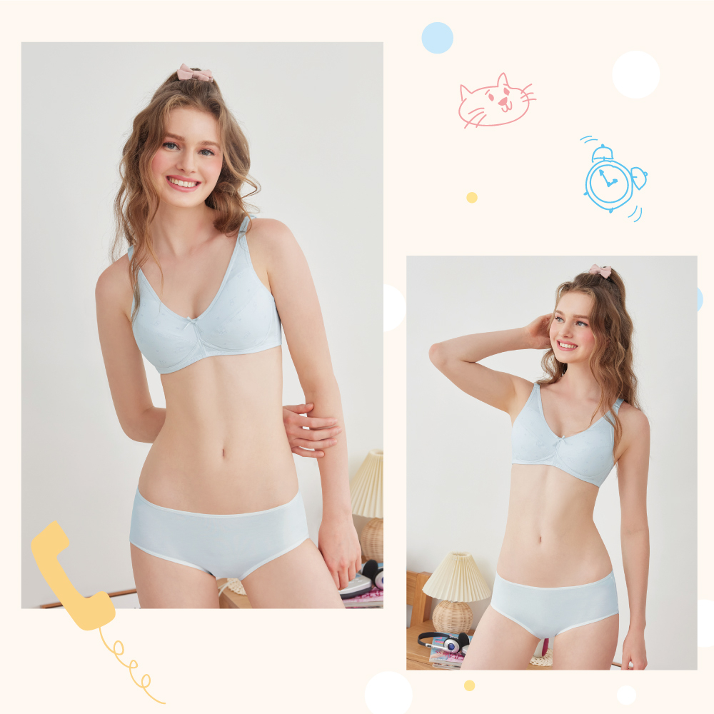 【可蘭霓Clany】 MIT涼感小貓咪無痕無鋼圈ABC學生內衣 少女內衣 成長型內衣 8039-51 藍色, , large