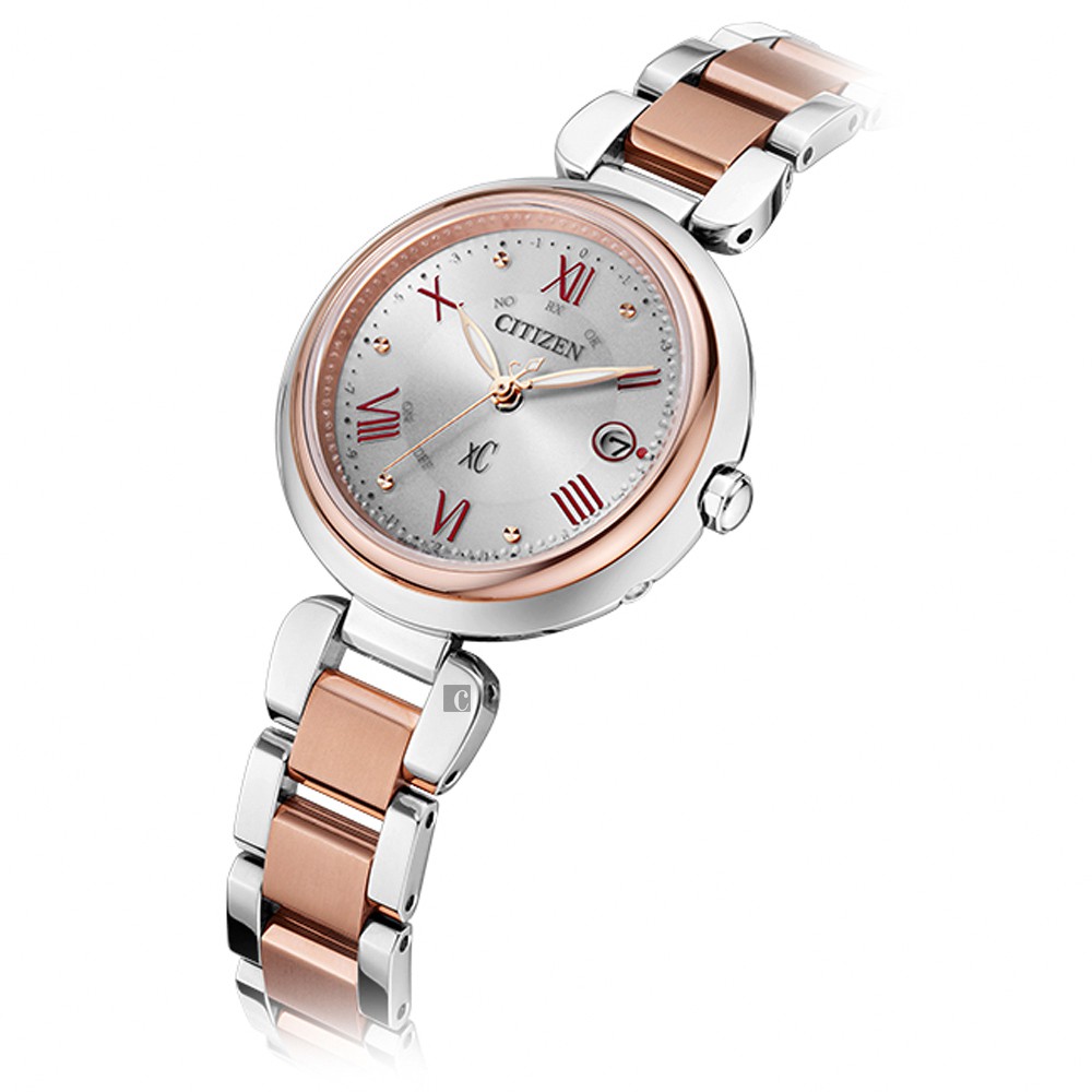 CITIZEN 星辰 XC 鈦金屬光動能電波萬年曆女錶 ES9469-59A, , large