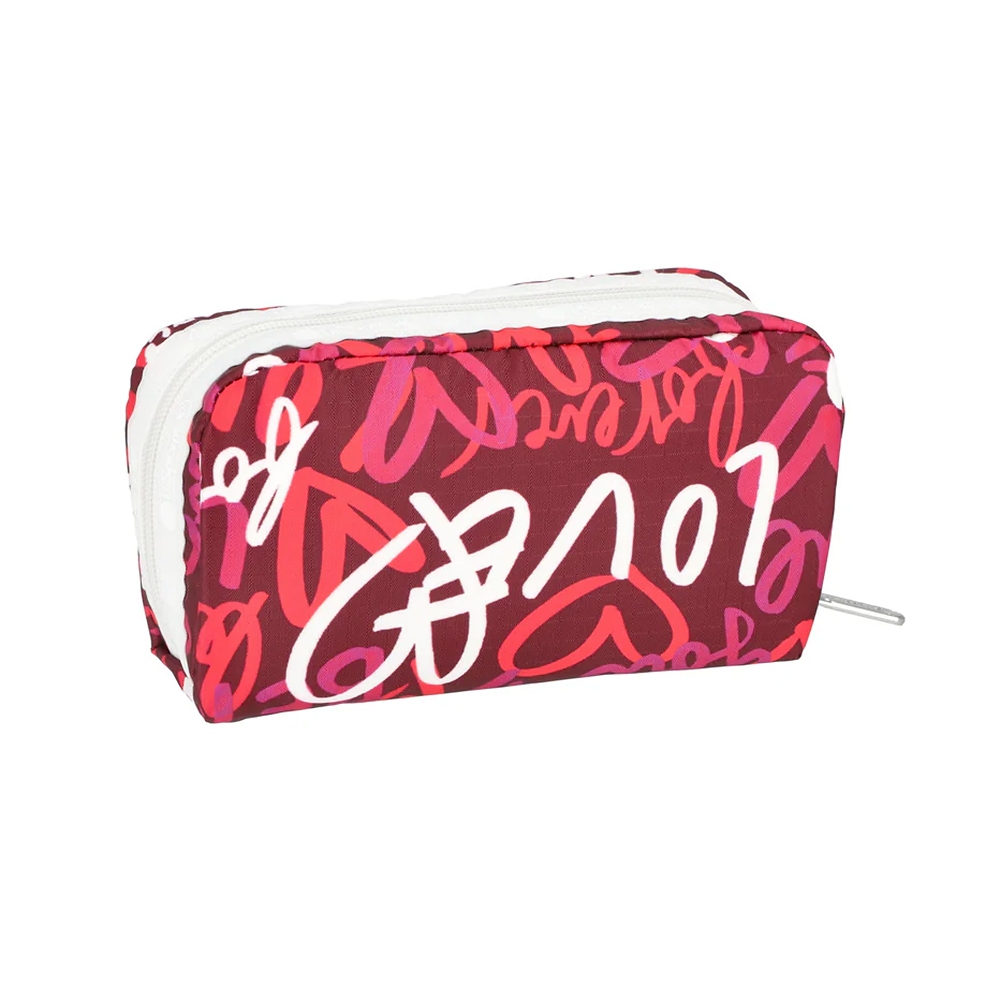 |快速出貨|Lesportsac Rectangular Cosmetic 長形化妝包/ 莓果色愛情手繪風, , large