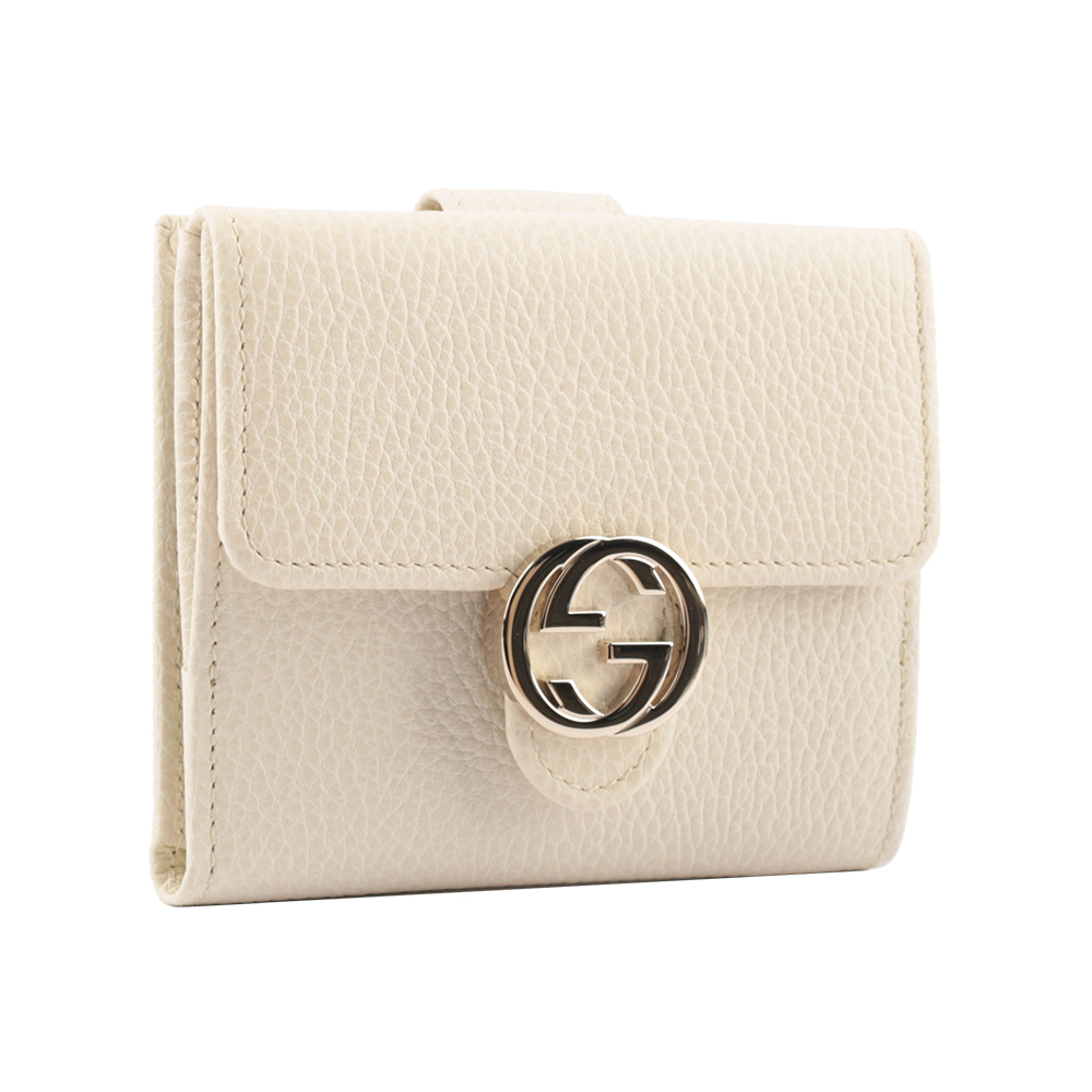 GUCCI 金屬雙G Logo牛皮暗釦短夾/白色, , large