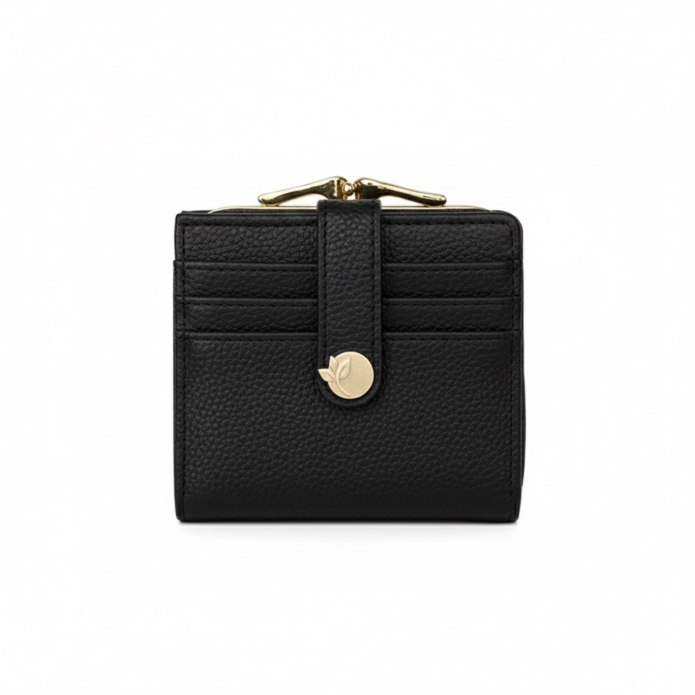 LEAFIN 經典卡片夾口金包-黑色 仕女 皮夾 女夾 卡片收納 人氣女用皮夾 女夾, , large
