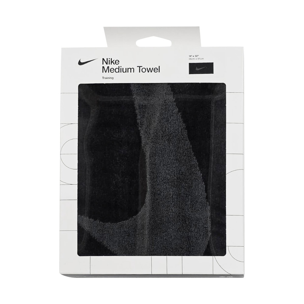 NIKE 運動毛巾 80x35cm 紙盒裝 登山 居家 健身 訓練 慢跑 游泳 籃球 戶外 運動 純棉 吸水佳 柔軟 黑, , large