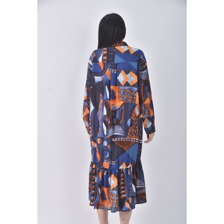 (L) pinko質感羊毛羊毛花紋藍色洋裝二手衣, , large