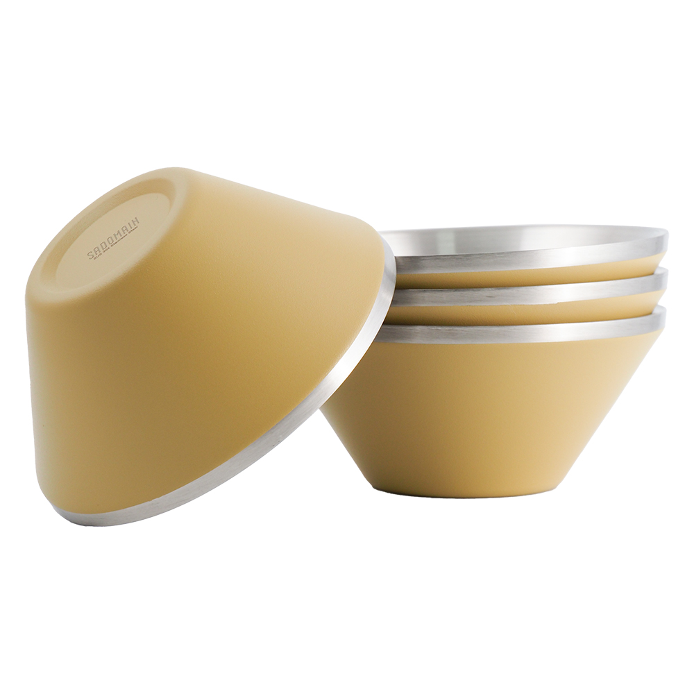 仙德曼雙層304不鏽鋼笠形碗-4入-沙色-1入, , large