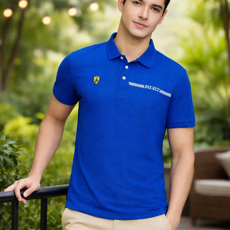  【FALALI】Short-sleeved cooling polo shirt - Men's (royal blue), , large