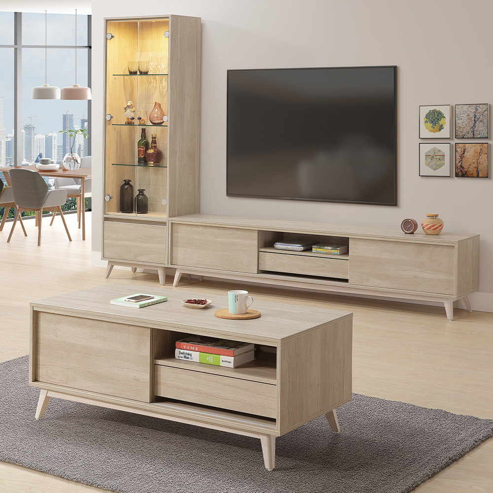 【唯熙傢俱】曼蒂橡木色9尺L型電視櫃, , large