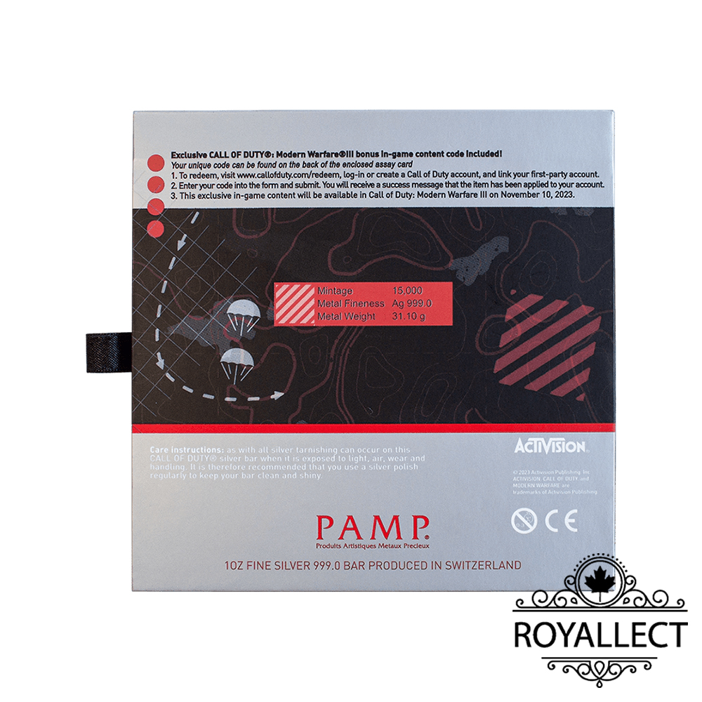 PAMP 1 oz Silver MWIII Call of Duty Proof-Like Bar in Bezel, , large