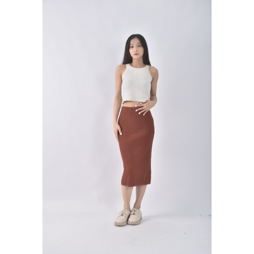 (S) 直線條橘色長裙二手衣