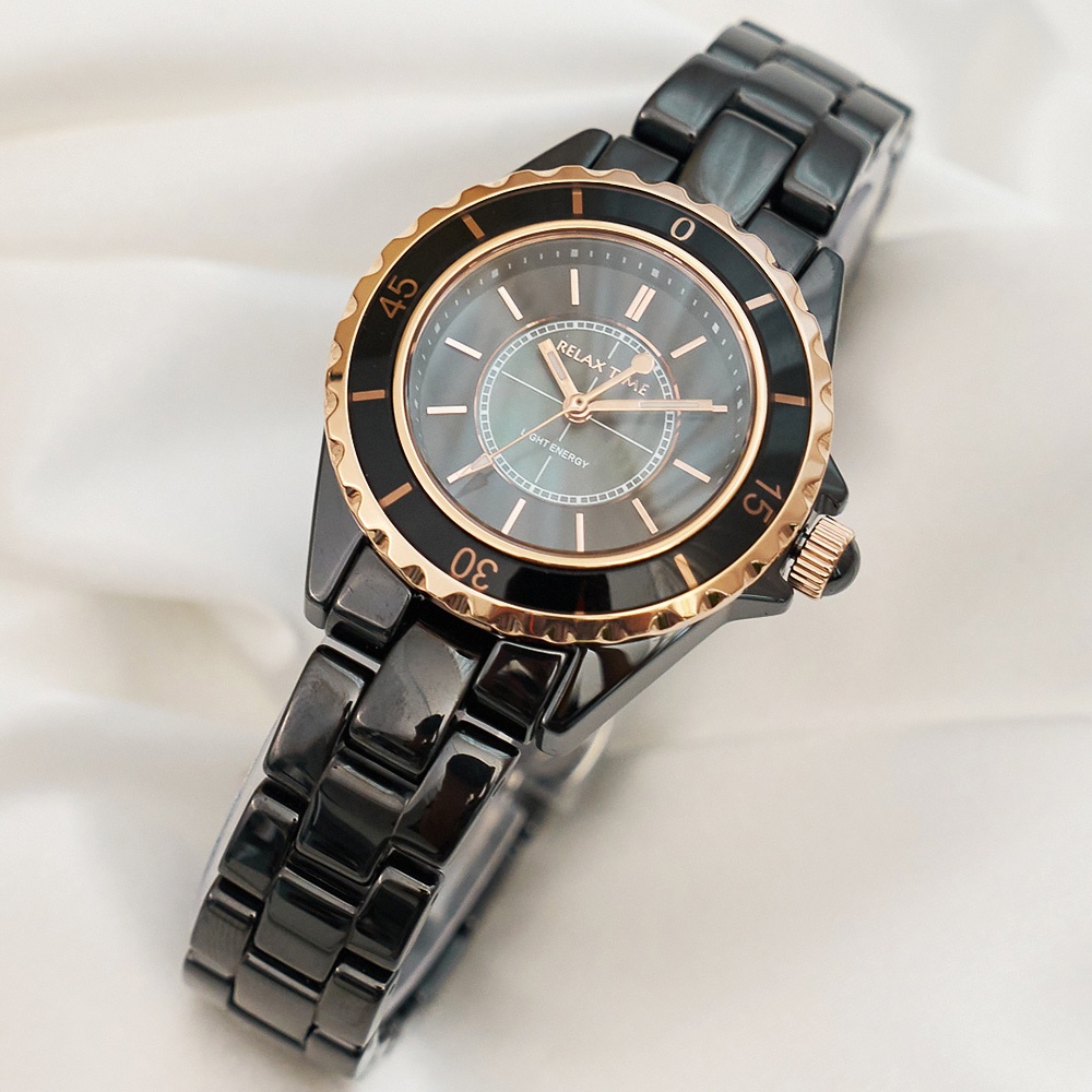 Relax Time 奢華陶瓷光動能女錶-34mm 禮物 RT-107S-5BRG, , large