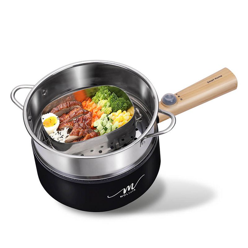 【MOLIJIA 魔力家】1.6L-M18多功能美食料理不沾電火快煮烹飪鍋+M1812不鏽鋼蒸籠-黑木紋, , large