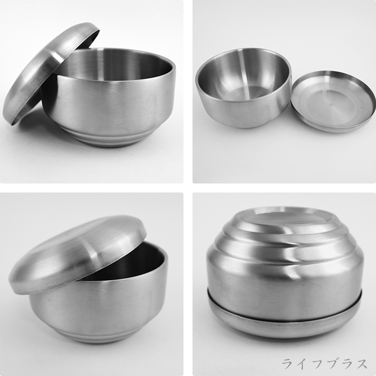 韓式304不鏽鋼雙層碗組-10.5cm-不鏽鋼色-4入, , large