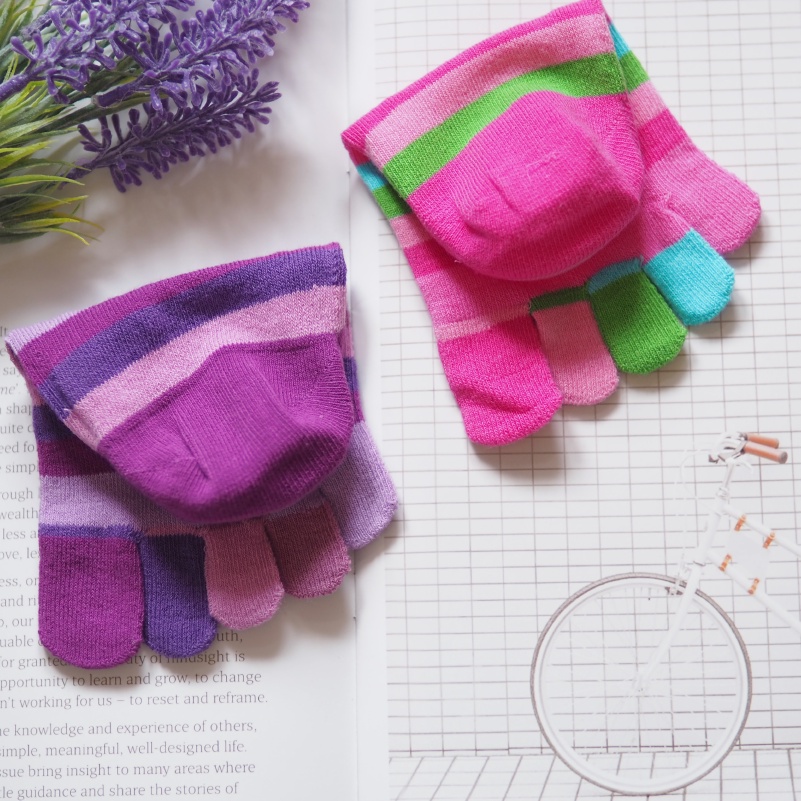 [Kaimei Cotton] Five pairs of MIT made in Taiwan pure cotton hollow invisible toe socks, colorful striped style, , large