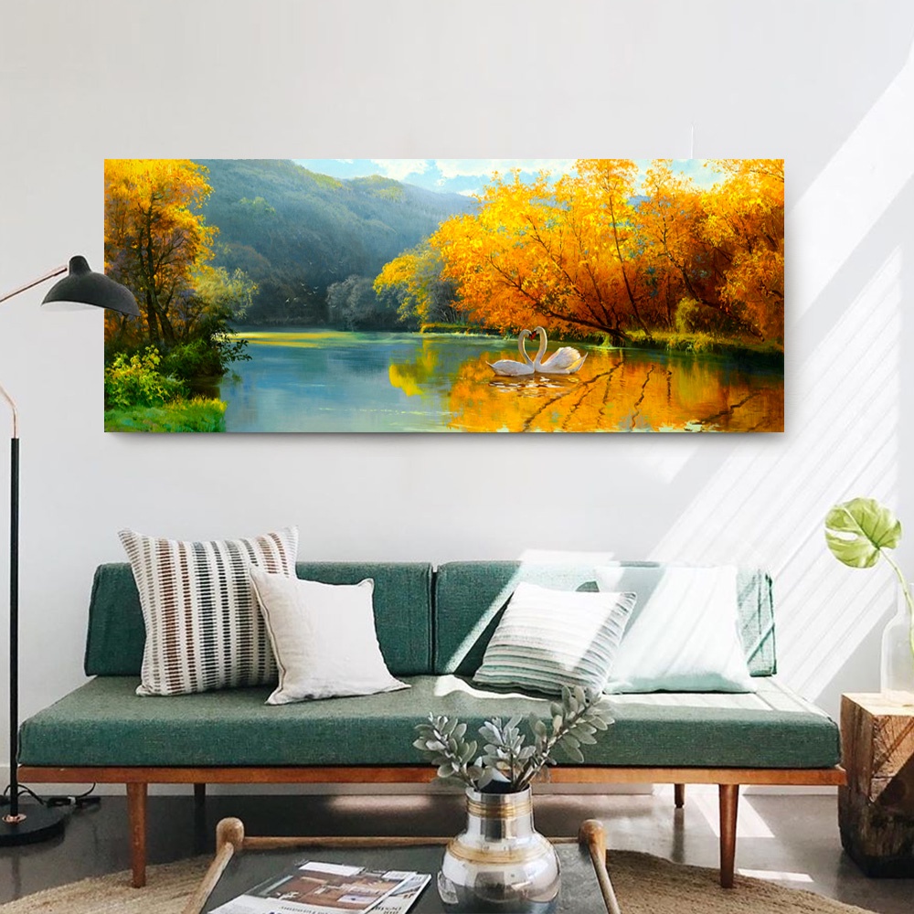【御畫房】天鵝湖 國家一級畫師手繪油畫60×120cm(VF-44)