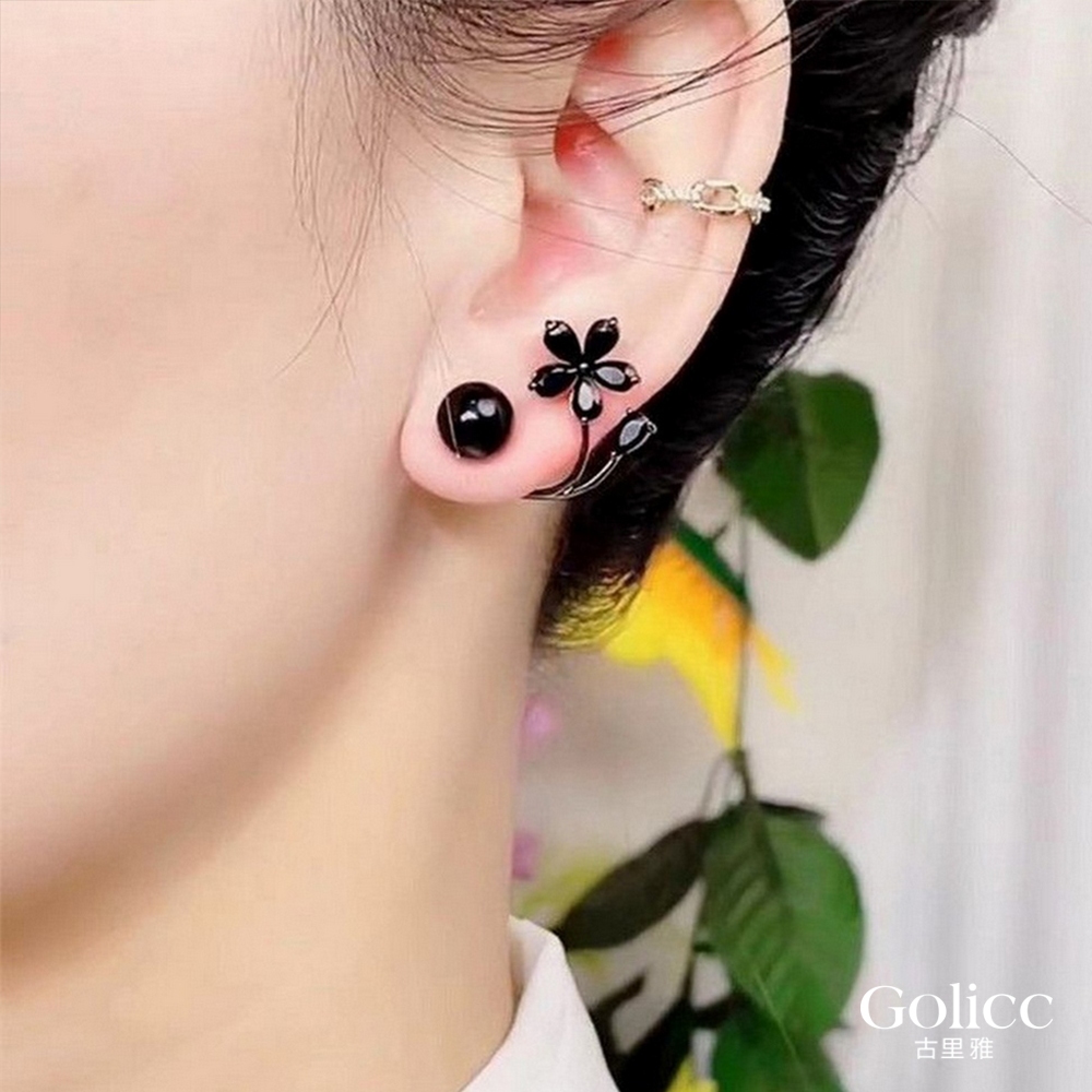 【Gulicc】古莉可 耳環 黑色花朵珍珠耳釘, , large