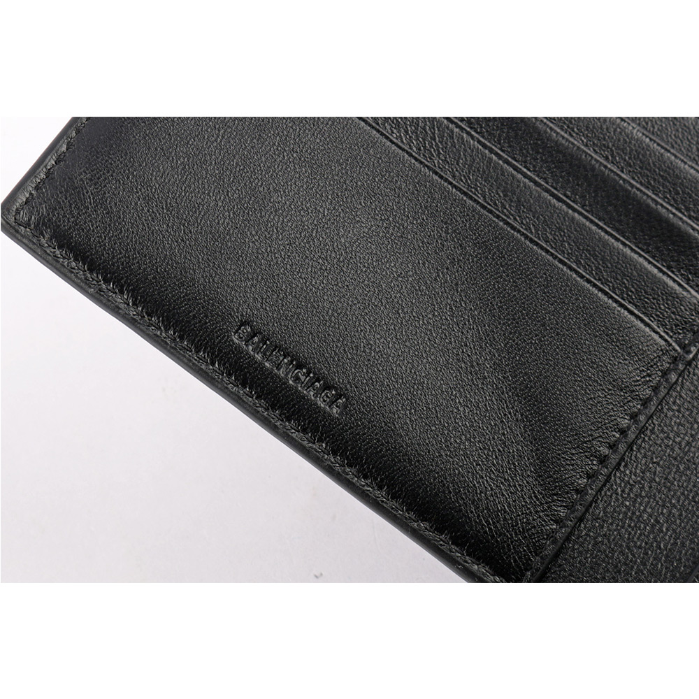 BALENCIAGA 經典LOGO牛皮8卡對開短夾/黑, , large