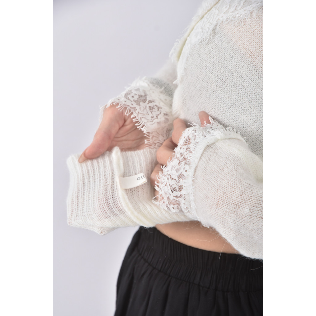 (S) hello蕾絲白色長袖上衣二手衣, , large