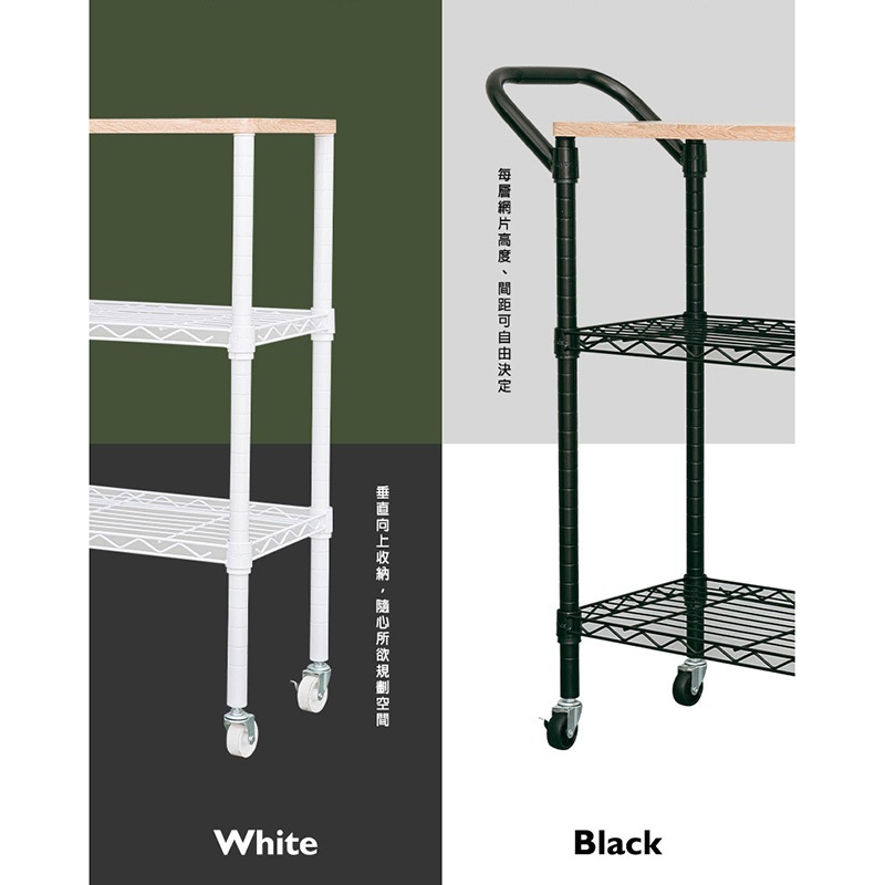 【Y HOUSE】60x30x90cm (including handle + wheel height) wooden top three-layer trolley storage trolley- white, , large