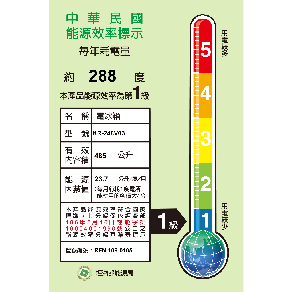 KOLIN 歌林 485公升雙門變頻冰箱 KR-248V03, , large