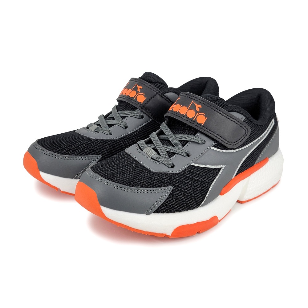 DIADORA迪亞多那 大童輕量跑鞋 童運動鞋 魔鬼氈 寬楦 保護後跟 輕量 吸震 減壓 抗菌 除臭 防滑 黑灰 藍粉, , large