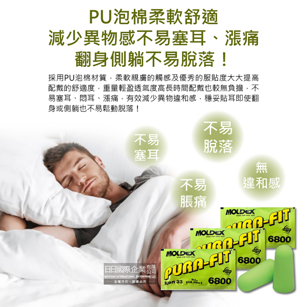 [日日好物](3包超值組)美國MOLDEX-Pura-Fit超靜音PU慢回彈子彈型隔音耳塞-型號6800綠色1對/包(NRR33dB降噪規格,助眠器,露營好睡系列), , large