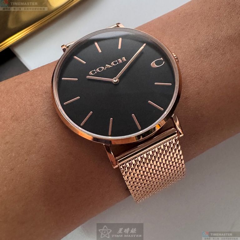 [星晴錶業]COACH手錶,42mm,CH00243黑色錶面玫瑰金錶殼玫瑰金色米蘭錶帶款, , large