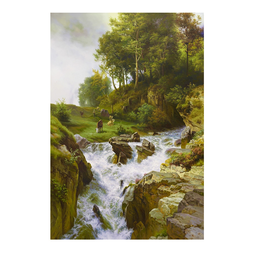 【御畫房】山谷飛瀑之二 國家一級畫師手繪油畫60×90cm(VF-108), , large