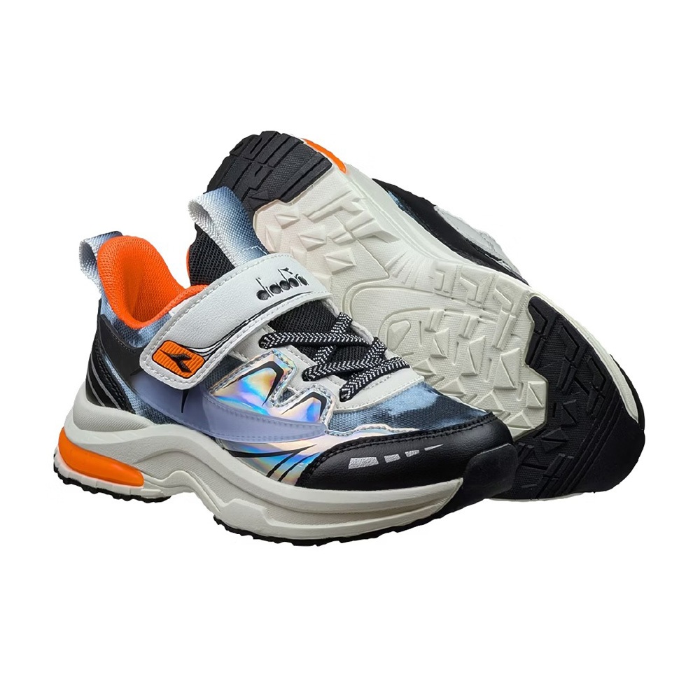 DIADORA迪亞多那 幻速輕量慢跑鞋 童運動鞋 童鞋 魔鬼氈 透氣 保護後跟 吸震 足弓支撐 抗菌 除臭 黑灰桔 藍粉, , large