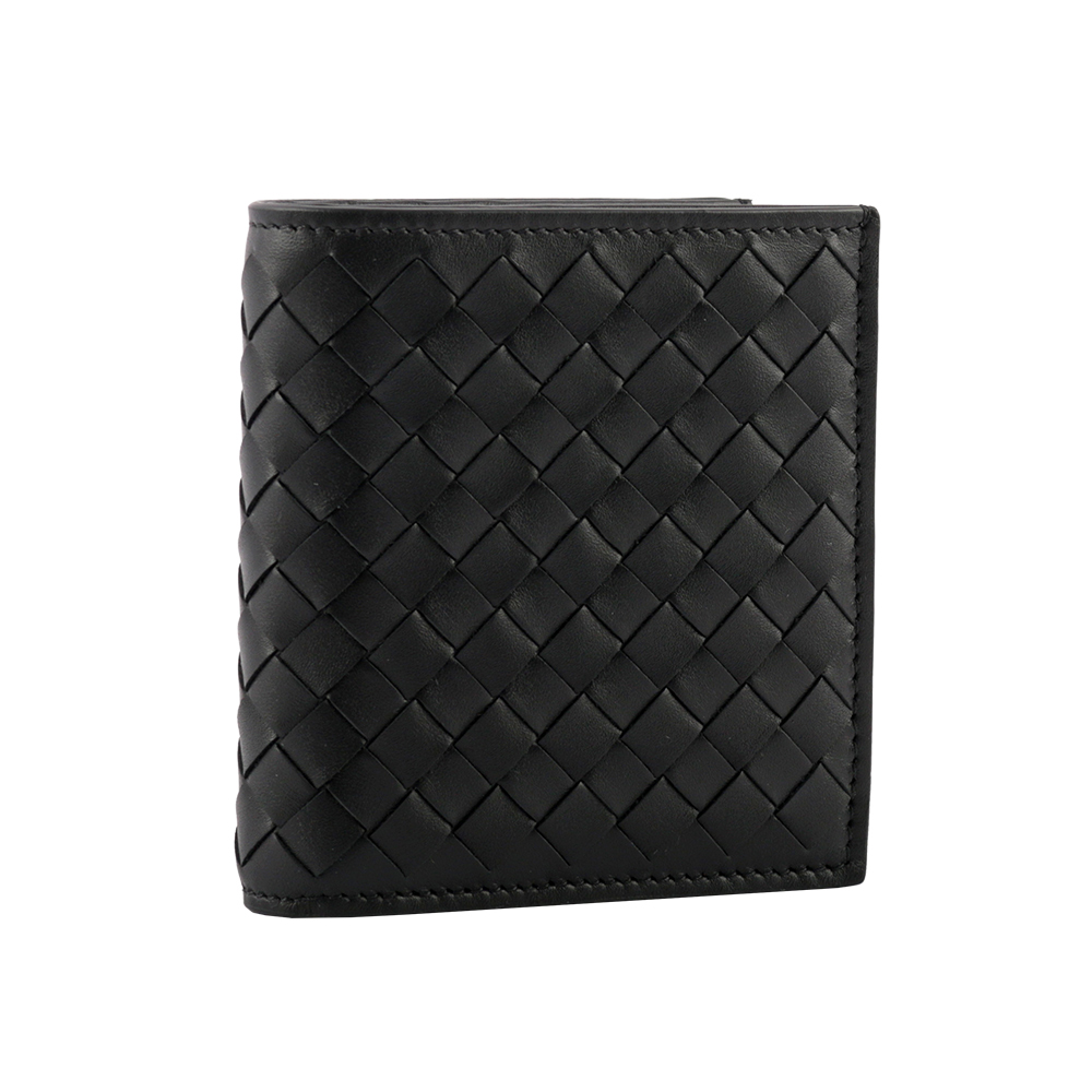 BOTTEGA VENETA 小牛皮編織對開6卡短夾/黑色, , large