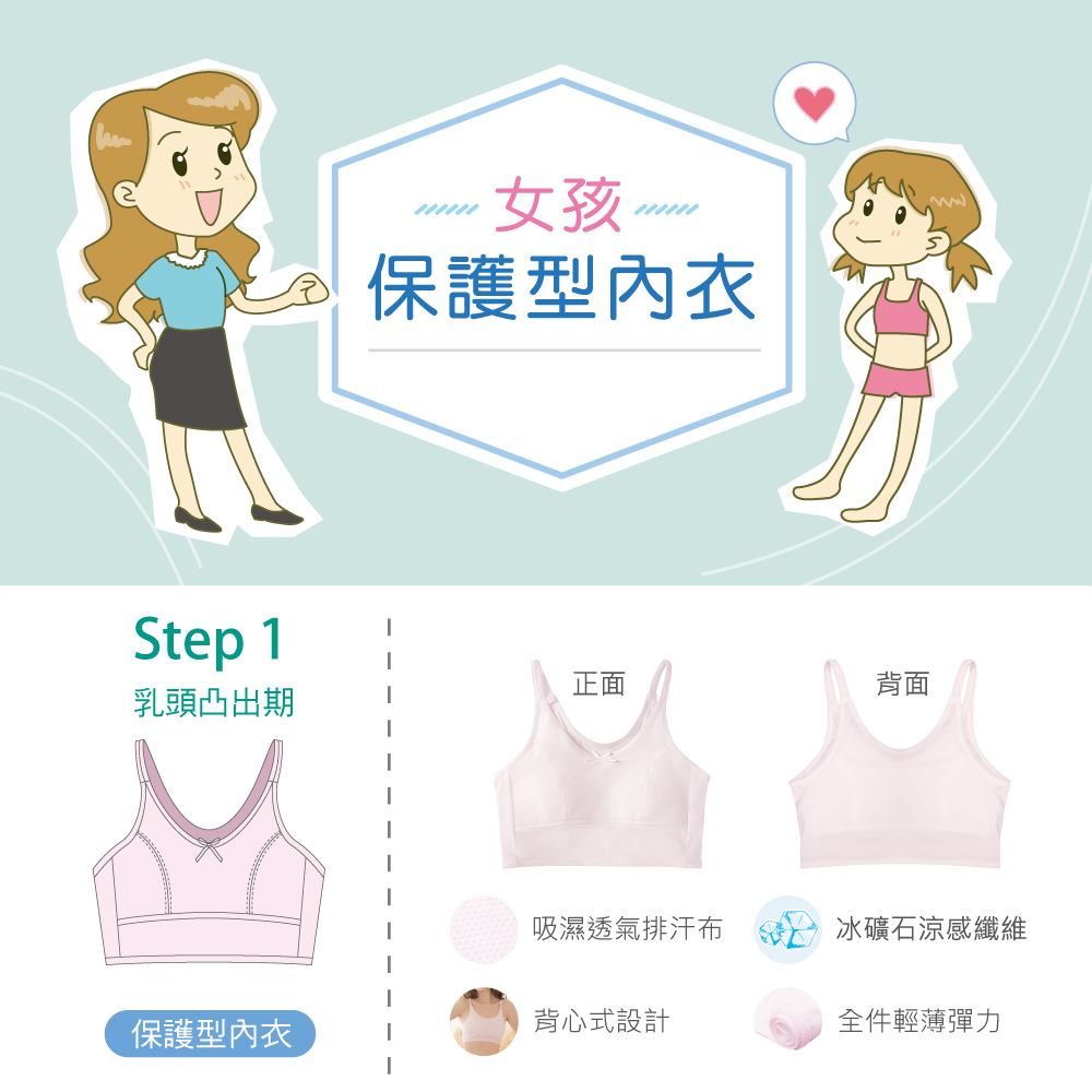 【Clany 可蘭霓】 台灣製無鋼圈少女學生背心胸衣｜成長型內衣 S-2XL｜涼感透氣 吸濕排汗 8088-31 純真粉, , large