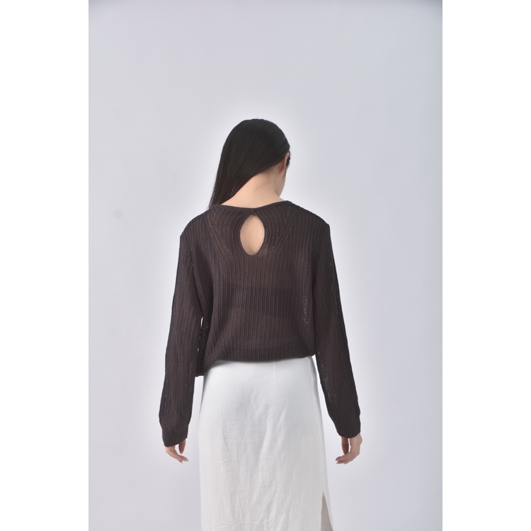 (S) strange質感圓領棕色長袖上衣二手衣, , large