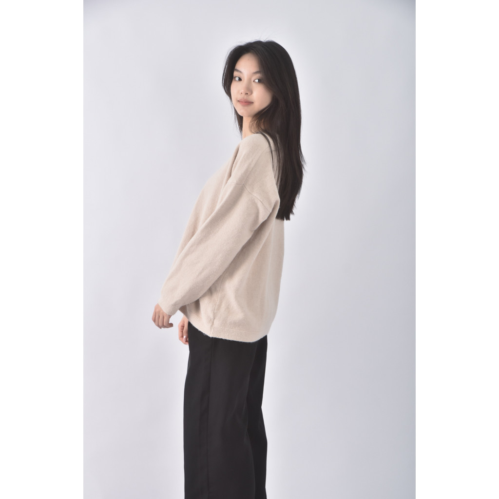 (F) seoul mate質感V領杏色長袖上衣二手衣, , large