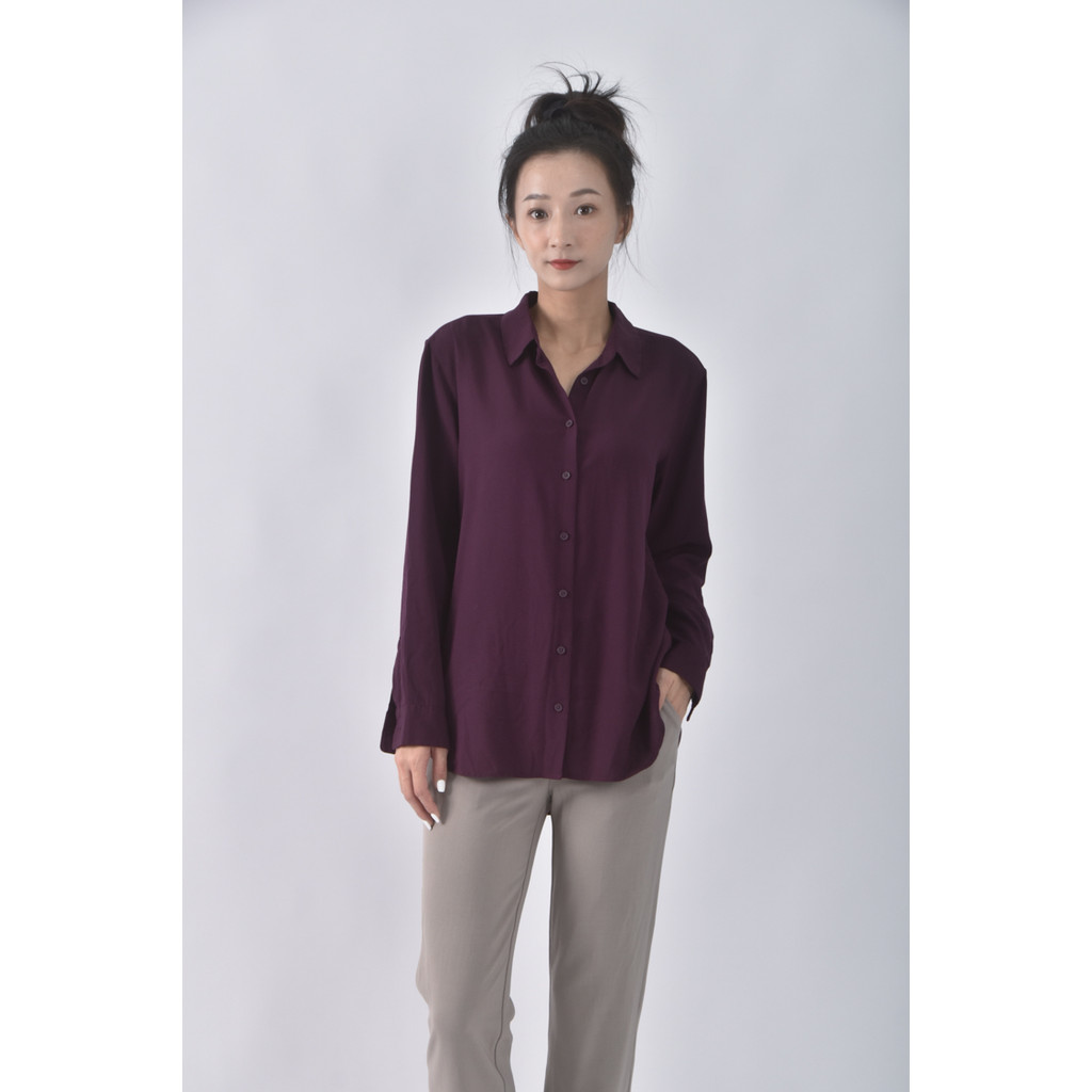 (L) uniqlo簡約紫色襯衫上衣二手衣, , large