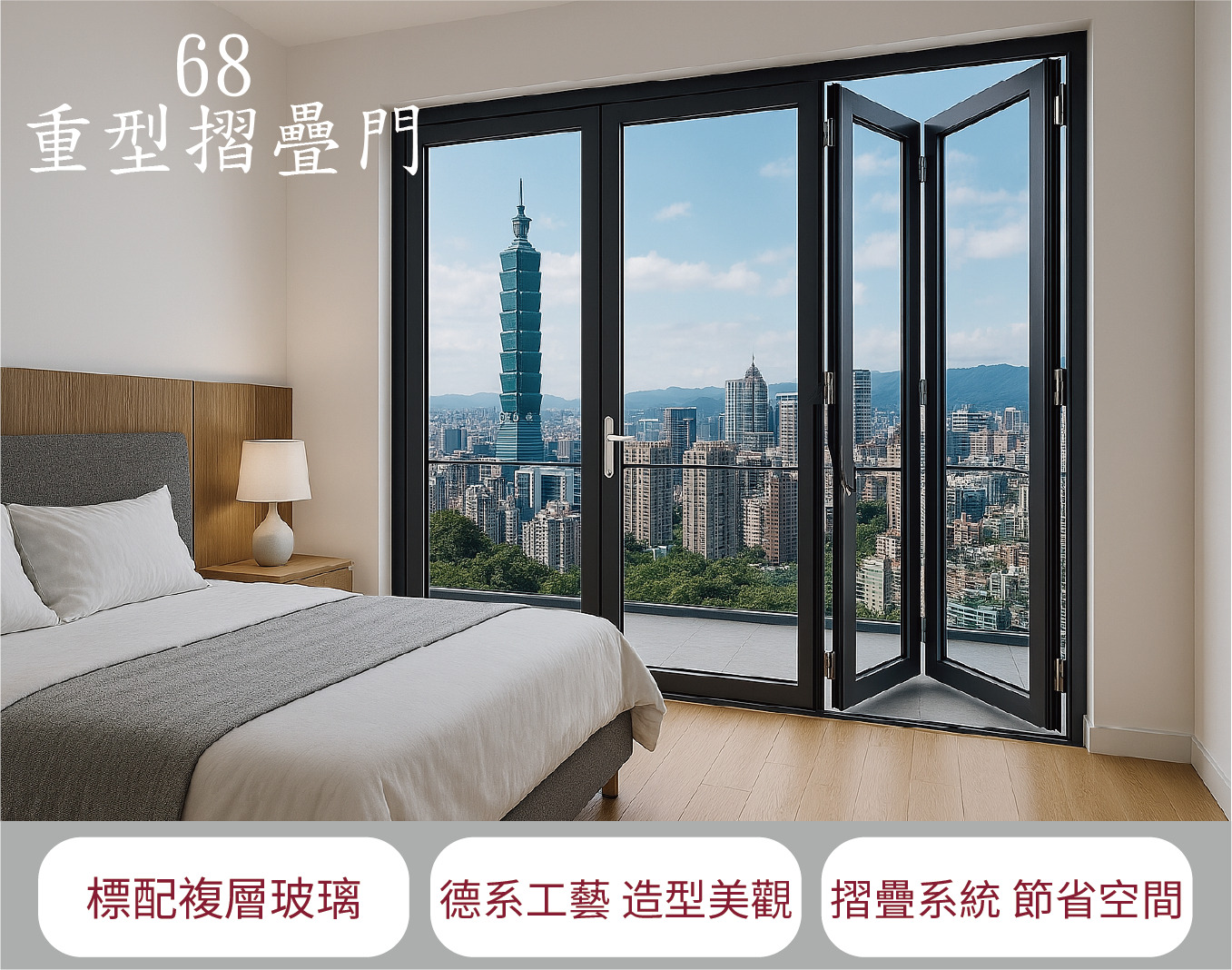 [酷森極靜音門窗]68重型摺疊門