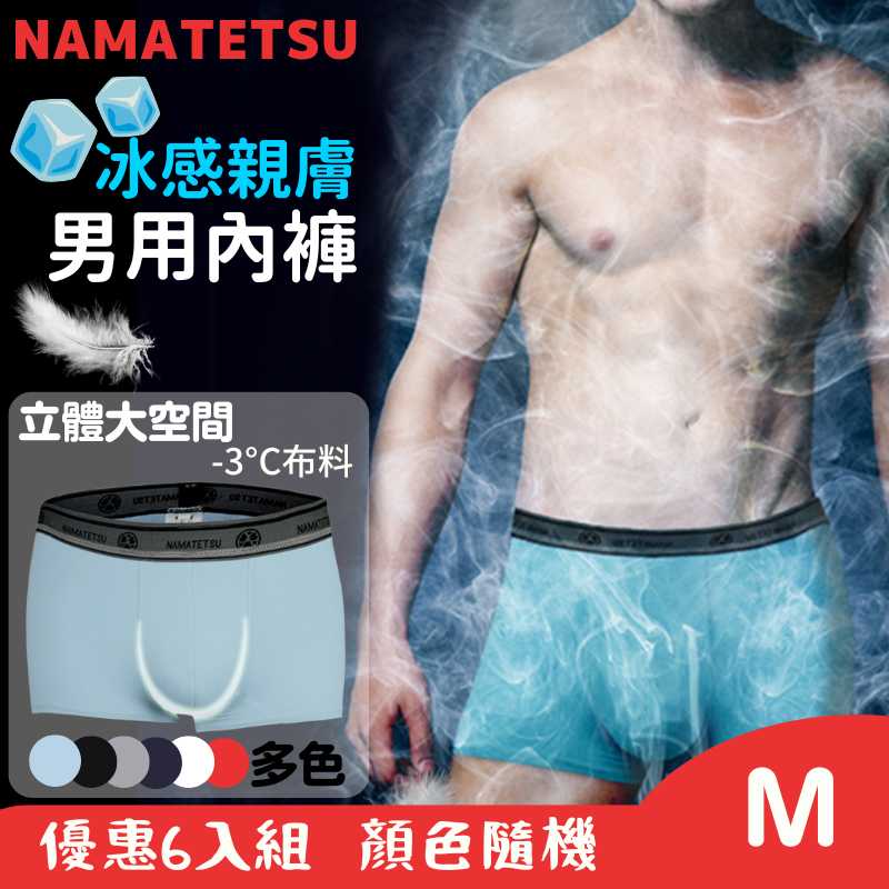 【標準桿】NAMATETSU 男士天鵝絲冰絲內褲 柔軟超透氣 6入組-M, , large