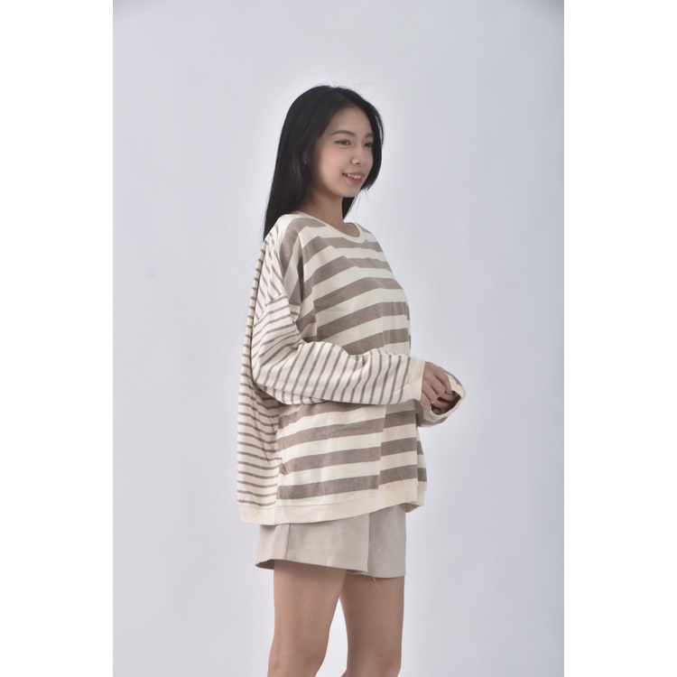 (F) yoom韓牌條紋杏色長袖上衣二手衣, , large