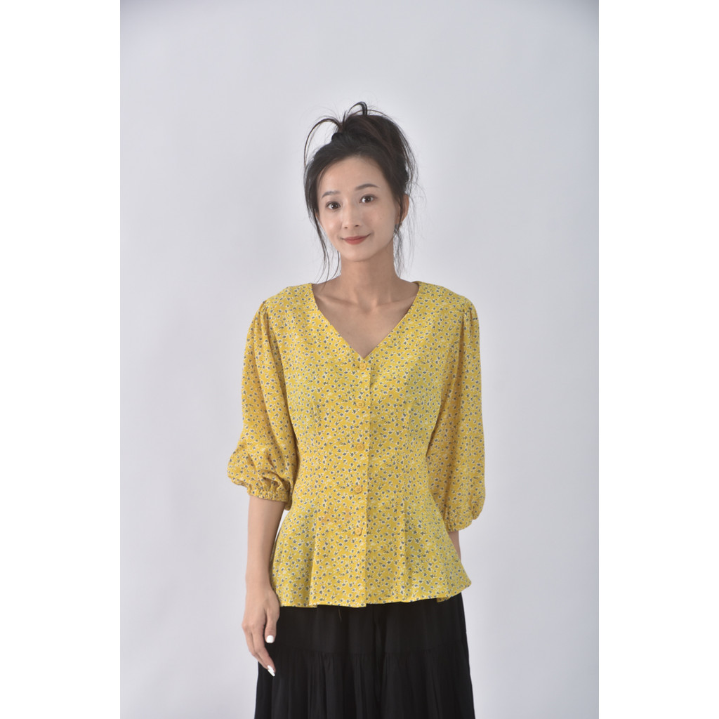 (S) lowrys farm質感Ｖ領黃色長袖上衣二手衣, , large