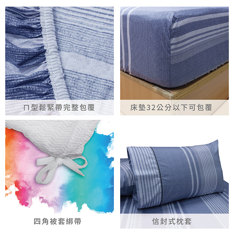 FITNESS 精梳棉雙人四件式被套床包組-安德里-藍, , large