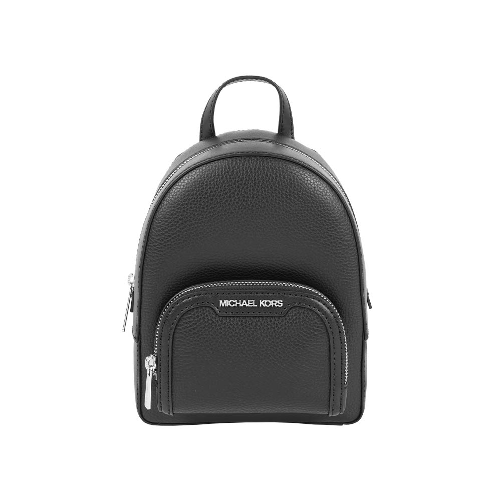 Michael Kors Jaycee 銀字荔枝皮革拉鍊口袋迷你後背包(黑色), , large