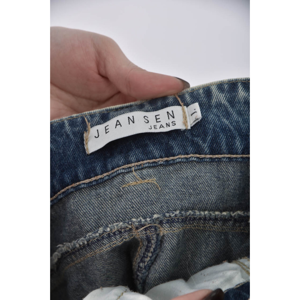 (3XL) jean sen高腰丹寧牛仔七分藍色長褲二手衣, , large