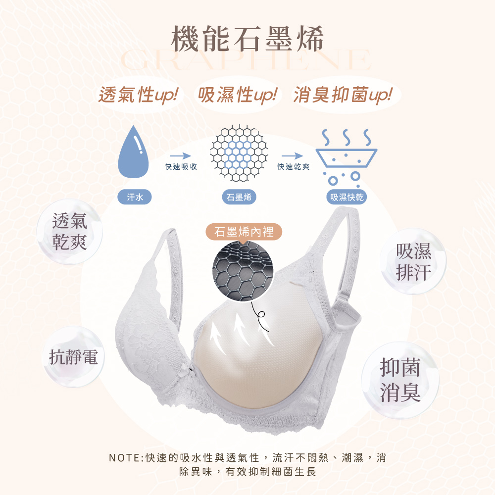 【Clany可蘭霓】澎然心動 石墨烯抑菌軟鋼圈集中包覆BCD蕾絲內衣 氣質灰 8063-61, , large