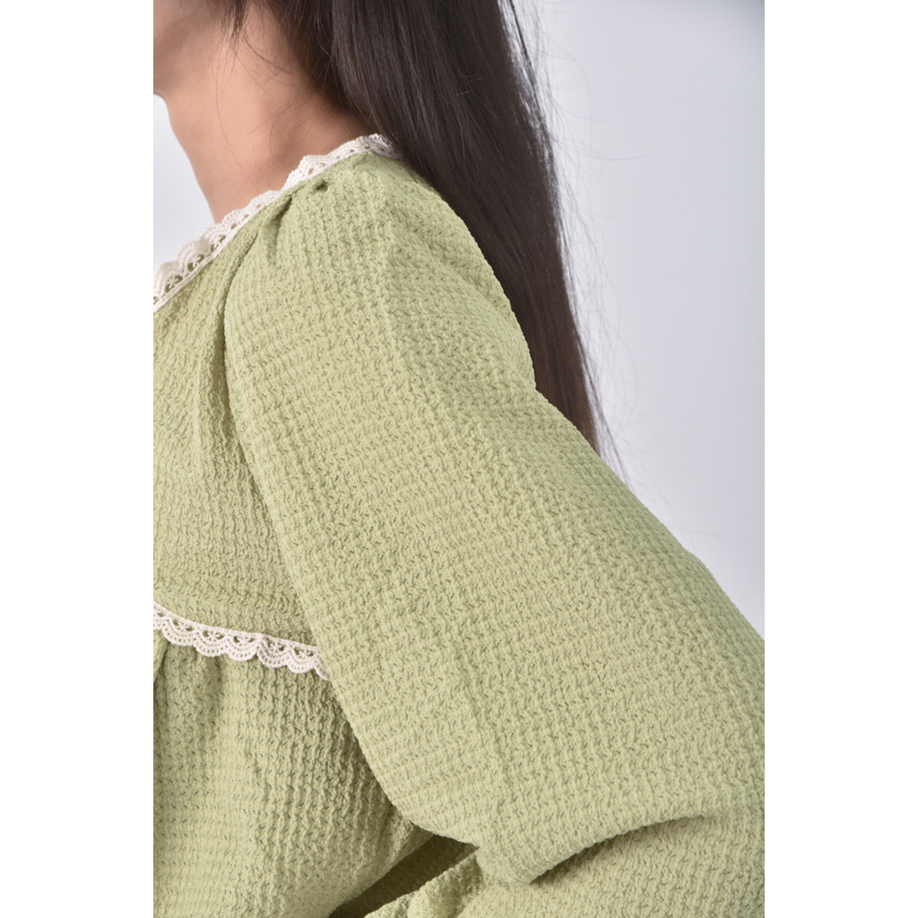 (S) miss 向日葵質感圓領綠色長袖上衣二手衣, , large