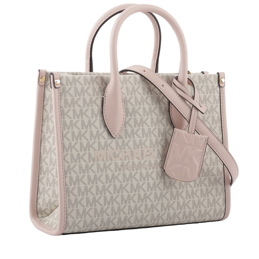 Michael Kors Mirella 滿版塗層帆布小款二用托特包/香草色/粉色, , large