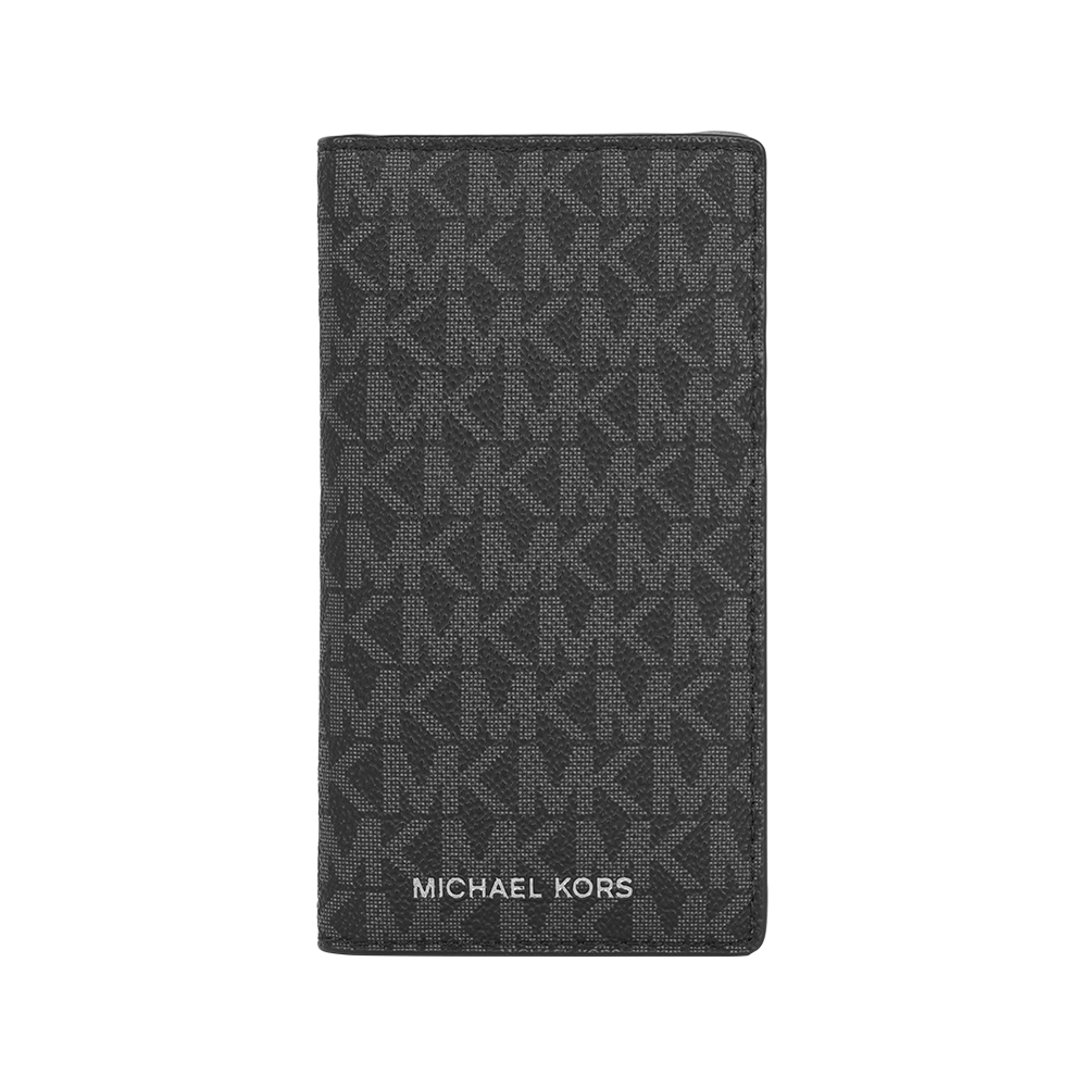 Michael Kors 銀字滿版Logo 釦式二折大款卡片夾/卡包(黑色), , large