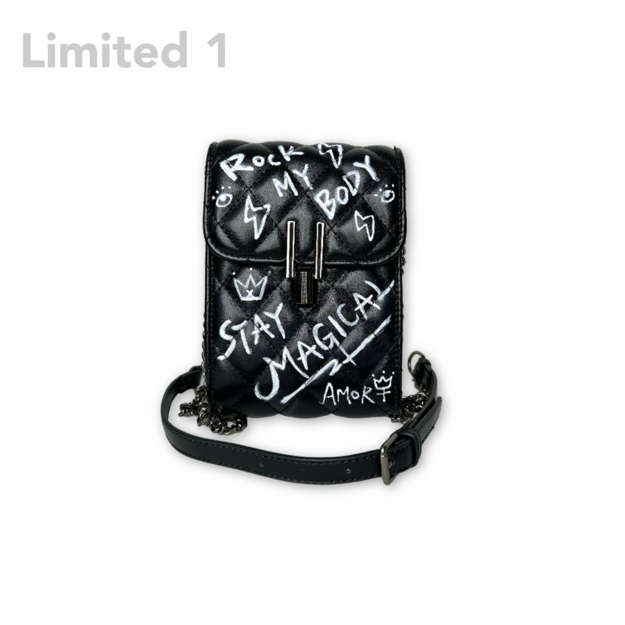 Black and white graffiti mobile phone bag black (S), , large