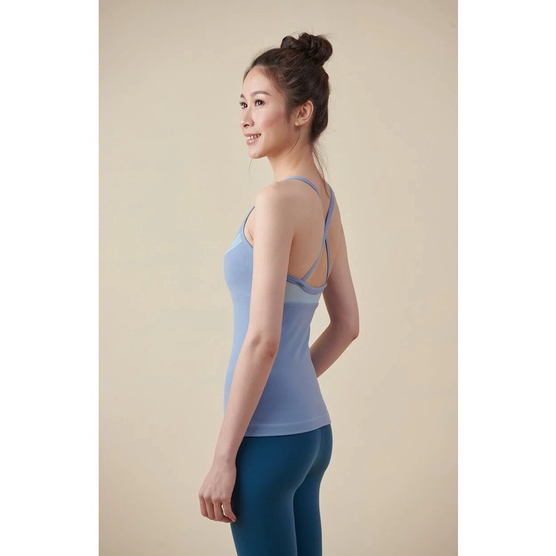 YOGA FLOW Venus Tank - 撞色網紗長版上衣 - 深天藍 Sky Grey, , large