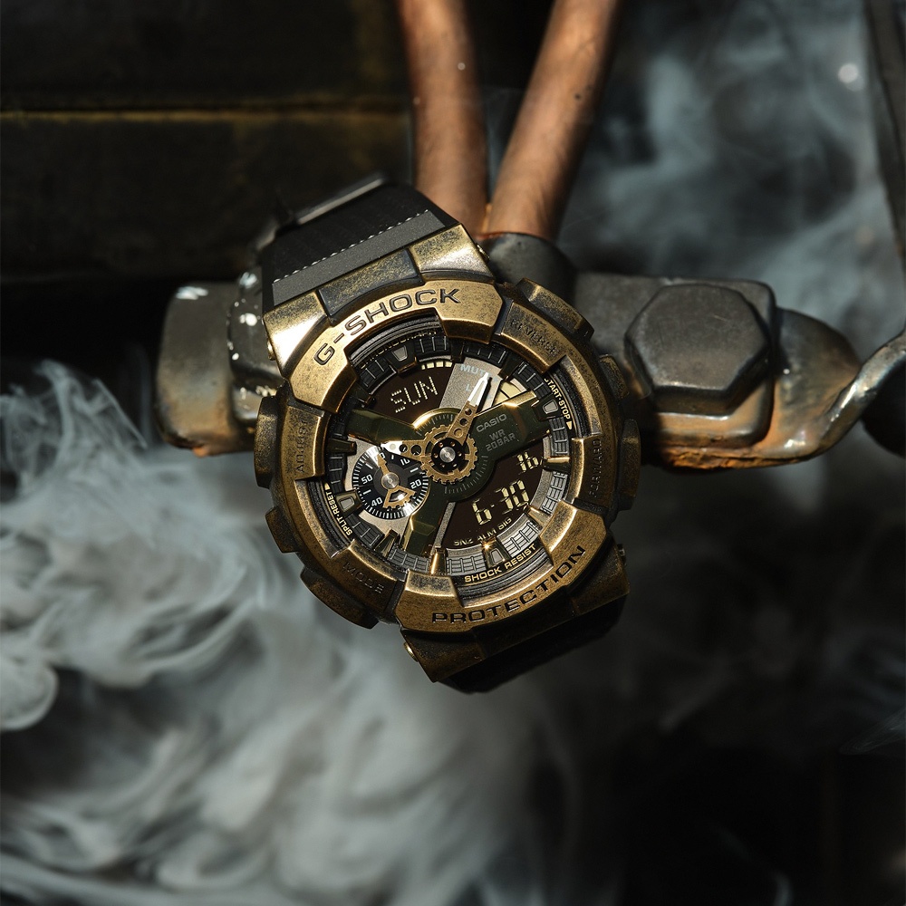 CASIO 卡西歐 G-SHOCK 工業風仿舊金屬雙顯手錶 GM-110VG-1A9, , large