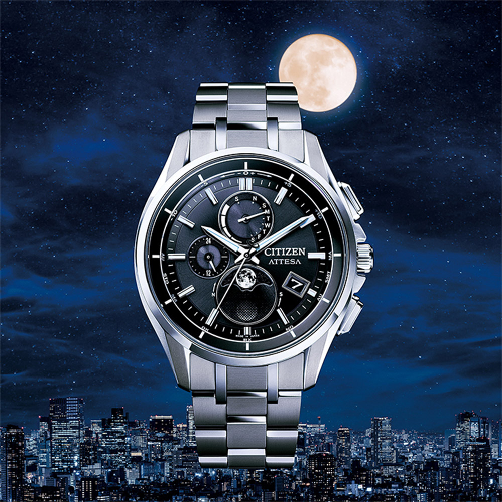 CITIZEN 星辰 月相 超級鈦 光動能電波萬年曆手錶 BY1001-66E, , large